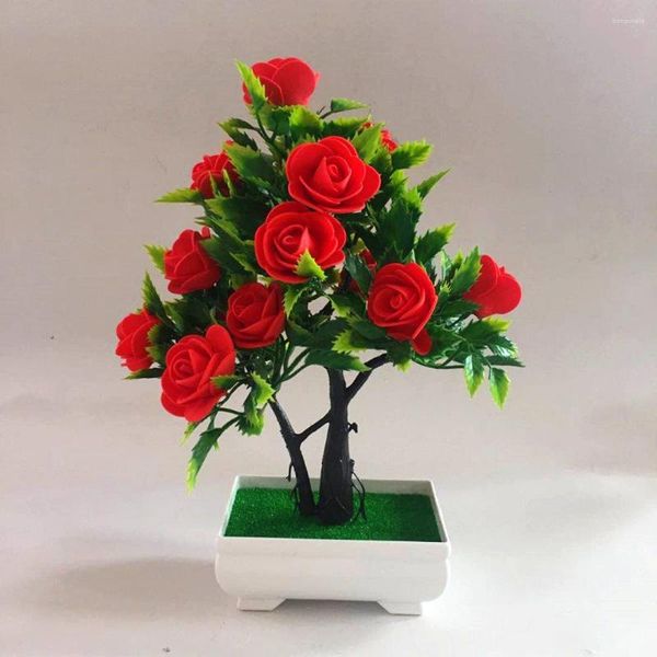 Flores decorativas artificiais em vaso falso, planta de flores bonsai ao ar livre/interior/jardim casa decorações de festa de aniversário casamento noivado