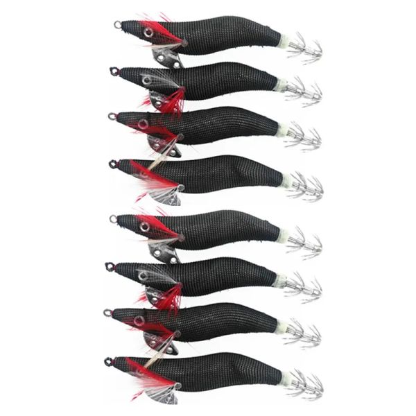 Iscas 8 Pcs Preto Squid Jig Camarão Isca De Pesca 11g 21g Camarão Equipamento De Pesca Ganchos Isca De Madeira Camarão Isca Wobbler