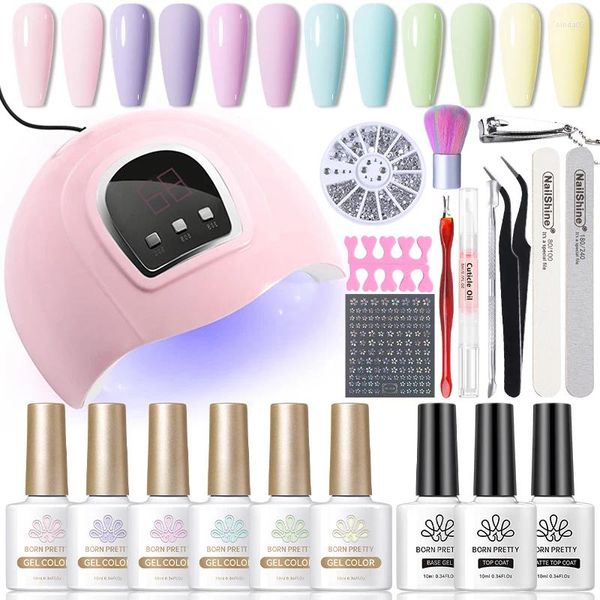 Tırnak Sanat Kitleri Doğdu Pretty 21pcs Kit Jel Lehçe Seti 36W LED açık renkli jöle, manikür araçları için hepsini ıslatın