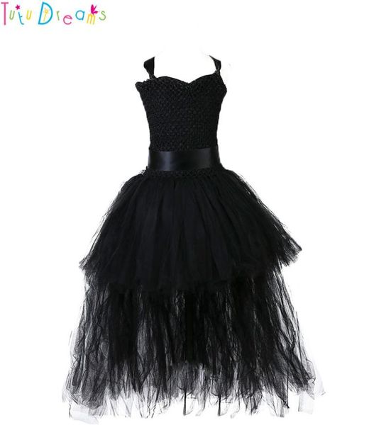 Menina preto halloween tutu vestido com asas luvas v pescoço crianças meninas bruxa mal carnaval festa traje roupas para pograph y1902460014
