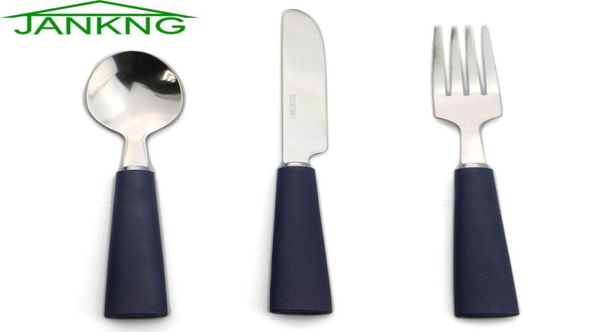 JANKNG 3 Pezzi Set di Stoviglie in Acciaio Inossidabile per Bambini Set di Posate con Manico Blu Opaco Forchetta Coltello Set di Posate per la Cena per 13201463