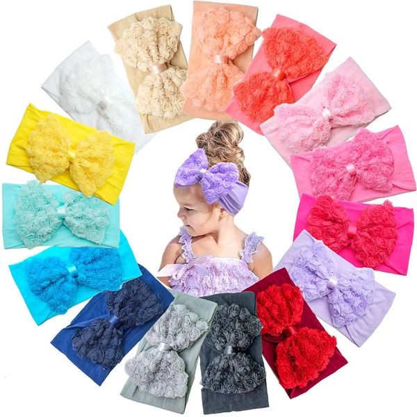 15 pezzi fasce per neonate grandi fiocchi di fiori in chiffon multicolore morbidi fasce elastiche per capelli fasce per neonate neonati 240223