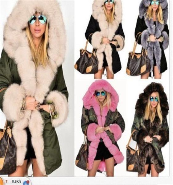Roiii Addensato caldo marrone mimetico pelliccia sintetica moda caldo Parka donna con cappuccio lungo giacca invernale cappotto soprabito taglia SM XL 3XL S17619427