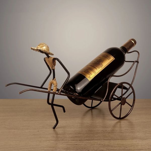 Estilo nostálgico rickshaws rack de vinho retro ferro garrafa de arte exibir prateleira home bar desktop mobiling decoração 240219