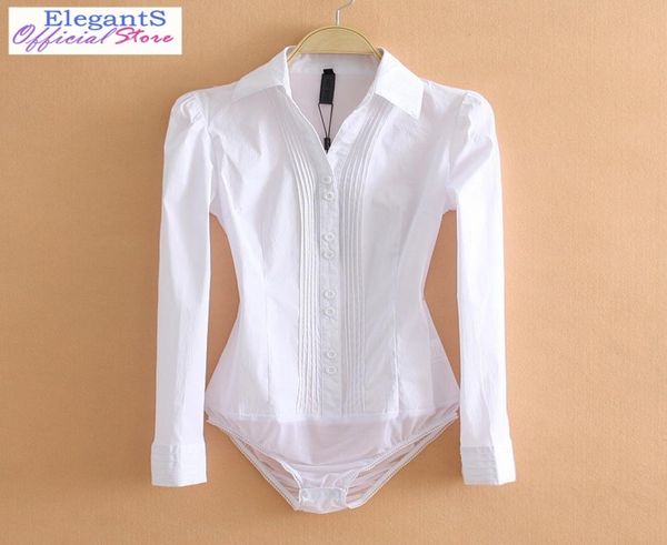 Body da donna Office Lady Work Aderente Camicia bianca Camicetta Donna Manica lunga Tute Camicie Colletto rovesciato Top 2019 XL8648911