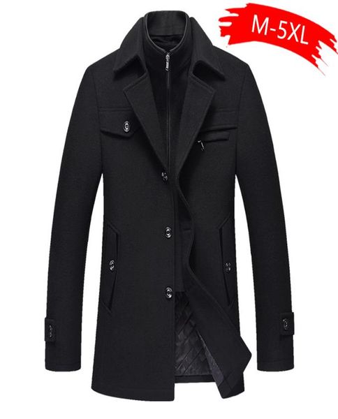 Casaco de lã de inverno masculino men039s nova alta qualidade cor sólida simples misturas de lã casaco de ervilha masculino trench casual overcoat7382374