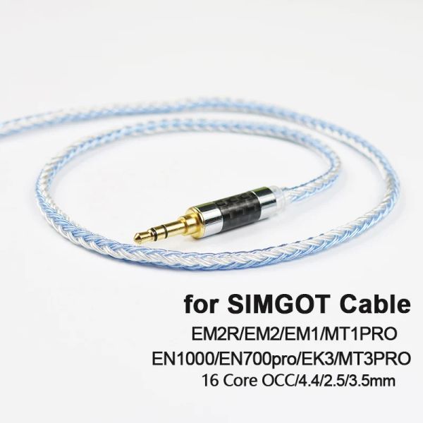 Acessórios cabo simgot em6l em2r em1 mt1pro en1000 en700pro ek3 16 núcleo fones de ouvido banhado a prata atualização occ 4.4mm equilíbrio 2.5 3.5 com microfone