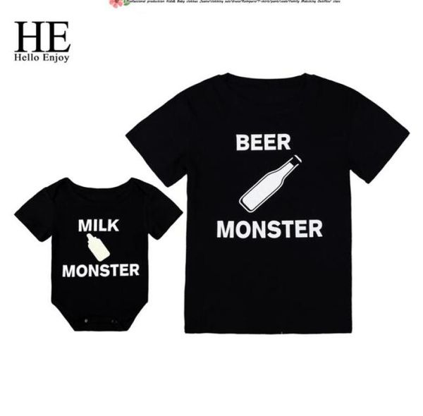 Hallo genießen Familie passende Kleidung aussehen Vater und Sohn T-Shirt schwarz Druck Brief Baby Jungen Strampler Papa Tops T-Shirts Kinder7665671