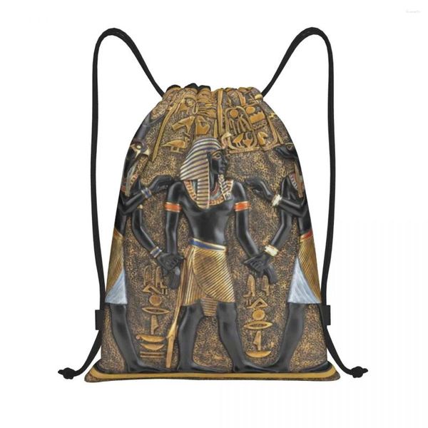 Sacos de compras Antigo Egito Deus Horus e Anubis Cordão Mochila Sports Gym Bag para Mulheres Homens Faraó Egípcio Sackpack