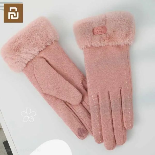 Controle youpin luvas de caxemira feminino outono inverno bonito peludo quente luvas dedo cheio esporte ao ar livre luvas femininas tela sensível ao toque