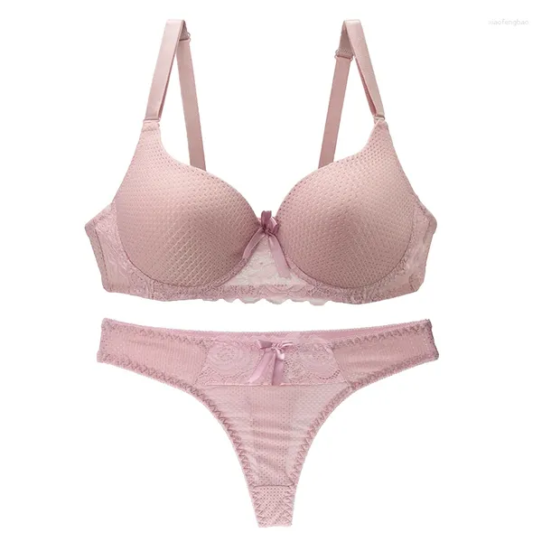 BHs Sets 2024 Sexy Unterwäsche Tanga Damen Underwire Spitze Dessous Abdeckung Einfarbig Große Größe Haken Auge Frauen Bh