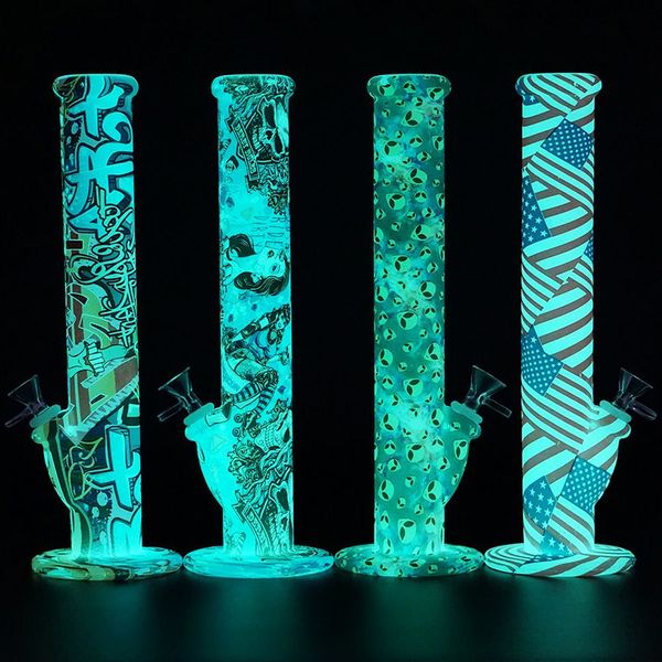 Sigara Boruları Bongs Özel Bağlantı 30 PCS/LOT GLOW Koyu Baskılı Stil Yağ Teçhizatı Silikon Su Borusu 14mm Eklem