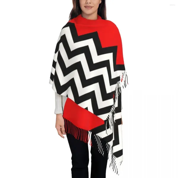 Sciarpe da donna lunghe moderne Twin Peaks geometriche a zig-zag da donna invernali spesse e calde con nappe scialle avvolgenti sciarpa bohémien