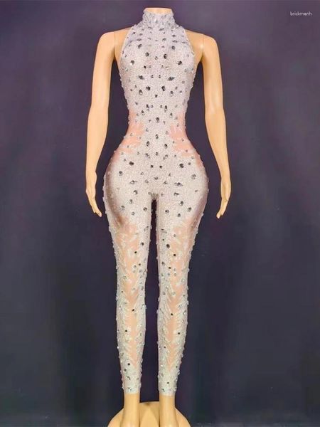 Bühnenkleidung Hochwertiger, eng anliegender Gesäßoverall mit Diamanten 2024 Mode maßgeschneiderte Damenbekleidung