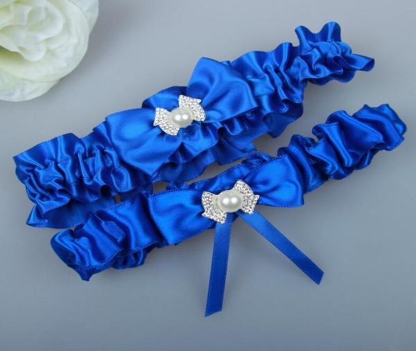 Vender uma peça ligas de noiva azul real para noiva ligas de casamento estilo meias de noiva de cetim com colo de noiva Party3556378