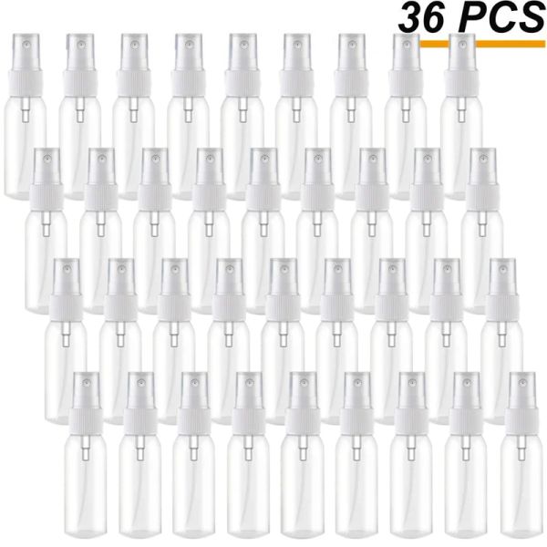Flasche, 36 Stück, 30 ml/1 Unze, Mini-Sprühflaschen mit feinem Nebel, tragbar, nachfüllbar, klein, leer, durchsichtiger Kunststoff, für Reisen, Parfüm, Kosmetik, Behälter