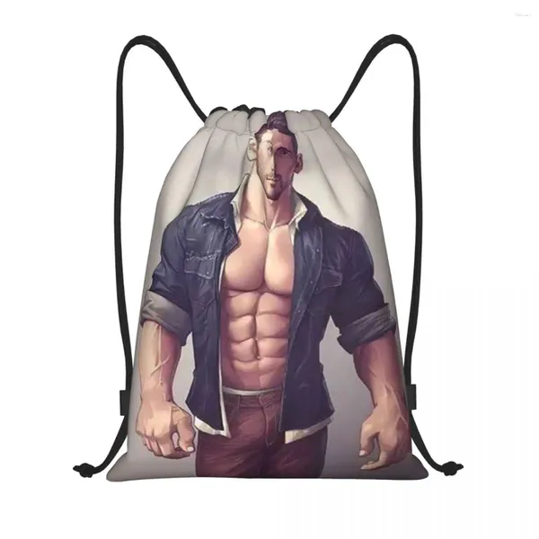 Sacos de compras Sexy Gym Muscle Man Forte Body Art Drawstring Backpack Sports Bag para Mulheres Homens Treinamento Sackpack
