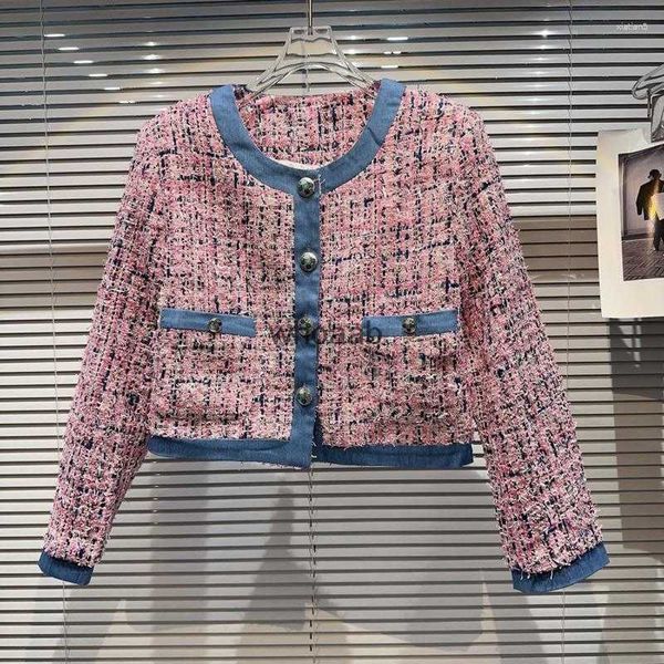 Kadın Ceket Ceketler Prepomp Koleksiyonu Uzun Kollu Rhinestone Düğmeleri Denim Patchwork Işık Mor Tüvit GL336 240301