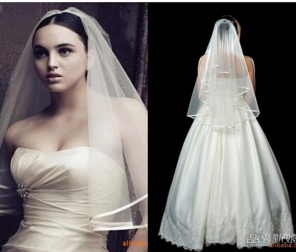 Simples e barato acessórios de casamento véus de casamento fita borda veu de noiva vintage branco véus de noiva3133205