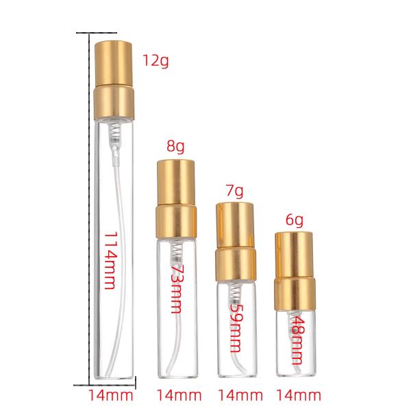 Flasche, 20/50 Stück, 2 ml, 3 ml, 5 ml, 10 ml, transparente Glasnebel-Sprühflasche, leere Parfümflaschen, Probenfläschchen mit Goldpumpe