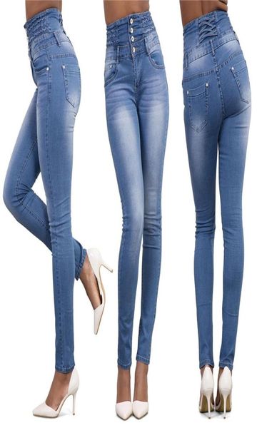 Jeans skinny sexy autunno Donna Jeans skinny slim fit elasticizzati a vita alta Jeans skinny dritti denim Nero azzurro S2XL6301355