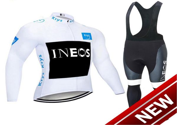 Tour De Fracne 2021 Pro Team Ineos Maglia da ciclismo invernale Pile termico Abbigliamento da ciclismo Pantaloni con bretelle Kit Ropa Ciclismo Invierno8655070