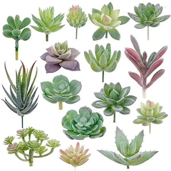 Flores decorativas 16 Pcs Artificial Suculenta Mini Falso Reunindo Cactos Plantas Lótus Paisagem Jardim Grinalda Arranjo Decoração de Casa