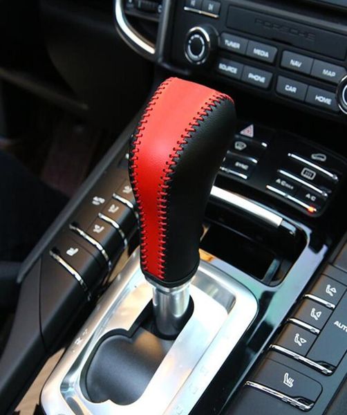 Decorazione della copertura della maniglia della leva del cambio della console centrale in vera pelle per Porsche Cayenne 201117 Accessori auto4464567