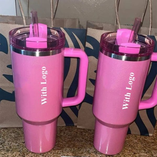 Winter PINK Parade Red Holiday Co Brand 40oz Quencher Mugs Cups Travel Car Cup Stainless Steel Tumblers Cups with Silicone Handle Valentine's Day Gift With 1:1 Logo 31