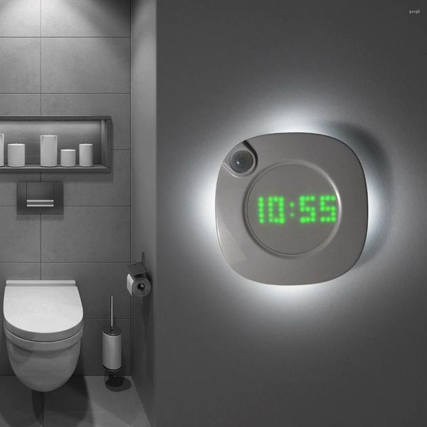 Lâmpada de parede sensor movimento carga usb magnética led night light com relógio tempo para banheiro quarto corredor decoração iluminação interior