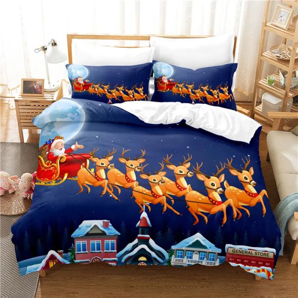 Conjunto de roupas de cama de alces de Natal para quarto de colchas macias para a cama em casa com veio confortável capa de colcha e travesseiros cortinas puras