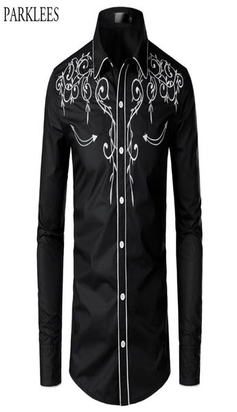 Elegante Western Cowboy Camisa Homens Design de Marca Bordado Slim Fit Casual Manga Longa Camisas Mens Camisa de Festa de Casamento para Masculino 21047031954