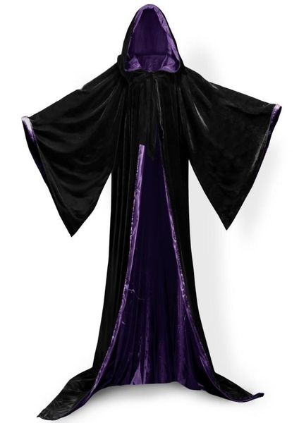 Mangas compridas de veludo com capuz manto adulto reemonde bruxa longo inverno vermelho preto veludo capas cosplay trajes para women4610014