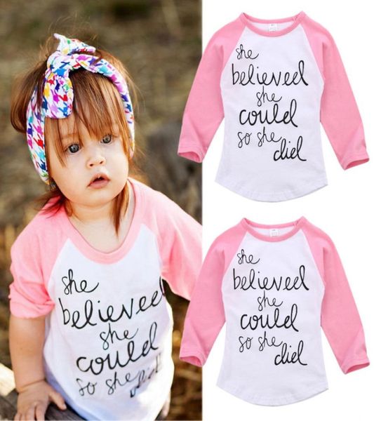 2017 г. розовая белая футболка с длинными рукавами с вдохновляющим буквенным принтом, модная одежда для маленьких девочек, детская одежда, хлопковый топ для малышей, 27 лет, Fact1494472