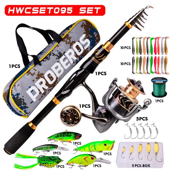 Conjunto de vara de fundição de carbono, combo de vara de pesca com bolsa de carretel de isca, caixa de isca trançada pe, kits completos, portátil, conjunto de pesca giratória