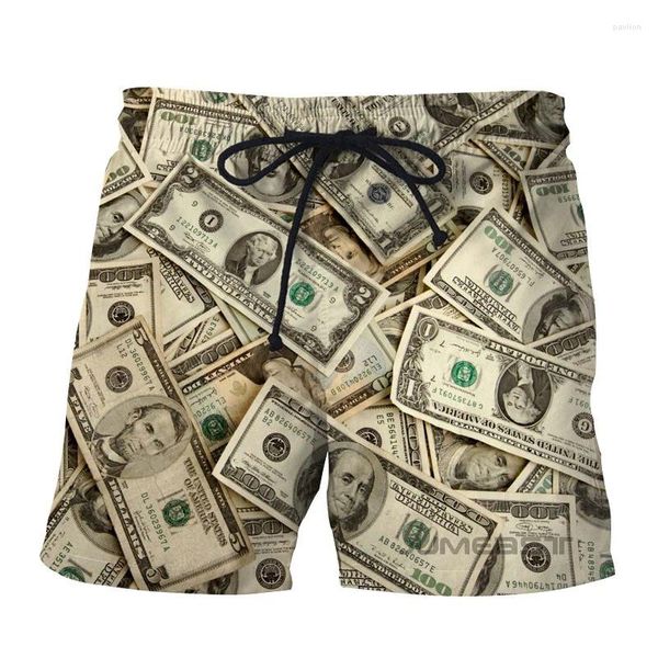 Pantaloncini da uomo Divertente grafica del dollaro Stampa 3D Estate Quick Dry Nuoto Pantaloni da spiaggia casual oversize Abbigliamento da uomo di tendenza