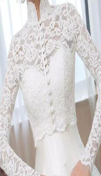 Vintage novo branco marfim jaqueta de casamento nupcial boleros manga longa rendas apliques superior pescoço alto feito sob encomenda wraps jackets6567852