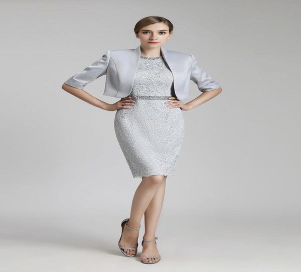 Neues knielanges Designer-Mutterkleid mit Jacke, Abend-Satin-Spitze-Party-Hochzeitsgastkleid, 2019-Kleid für die Brautmutter, Anzug 7709316