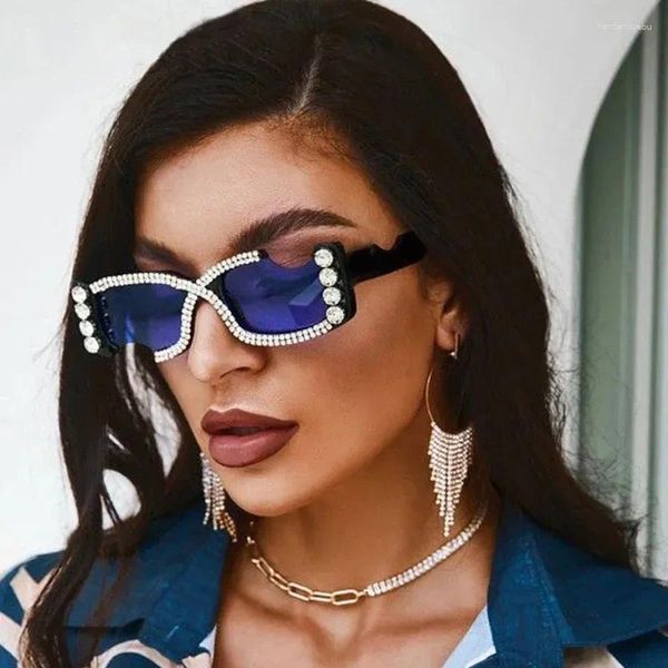 Sonnenbrille Mode Frauen Luxus Diamant Quadrat Anti Blau Brillengestelle Computer Brillen Rechteck Rosa