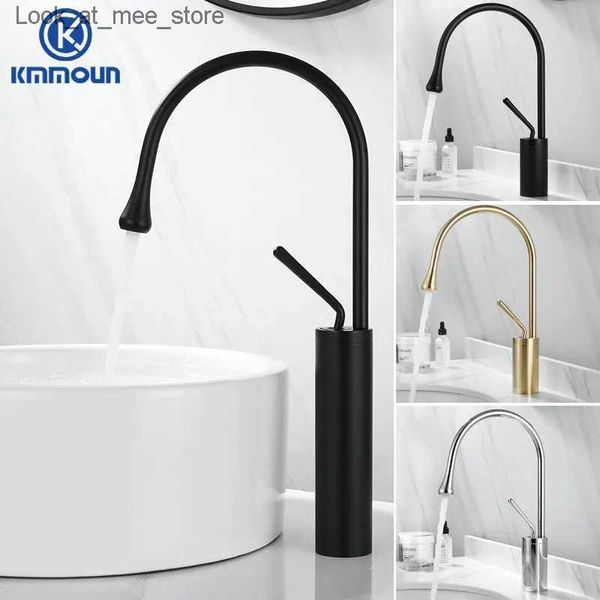 Rubinetti per lavandino del bagno Ottone spazzolato nuovo rubinetto tipo lavabo rubinetto del bagno miscelatore caldo freddo rubinetto girevole a 360° rubinetto a cascata gru artistica 9008W Q240301