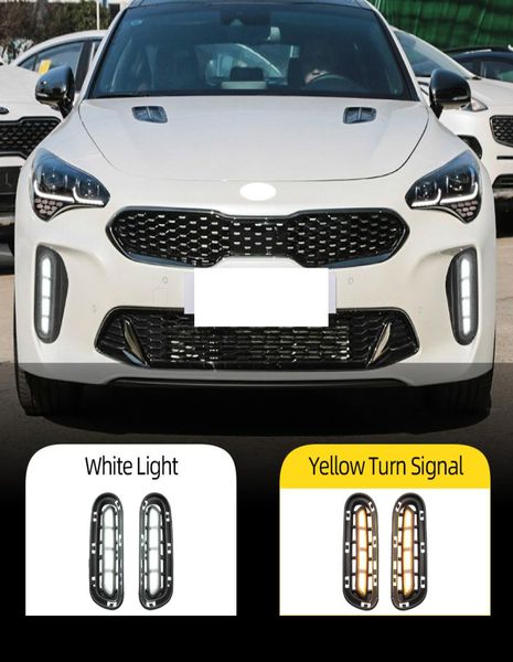 1 par de lâmpada de neblina para Kia Stinger 2017 2018 2019 2020 com função de seta amarela para carro DRL LED luz diurna 9346073