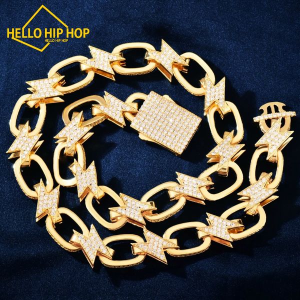 Olá 14mm corrente relâmpago masculina hip hop colar corrente ouro prata cor gelada cz zircônia rock link jóias presente