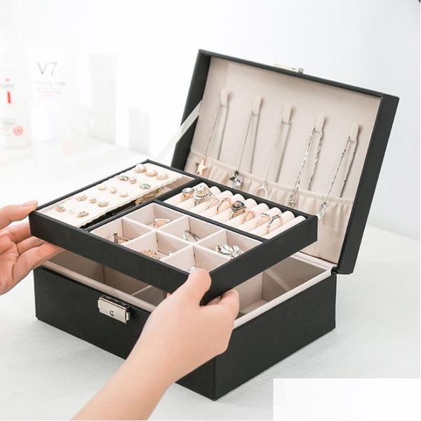 Schmuckschatullen Boxen Mode Pu Große Kapazität Jewlery Display Ohrring Halter Geschenkverpackung Veet Schmuck Organizer Moderner Schmuck St Dhxza