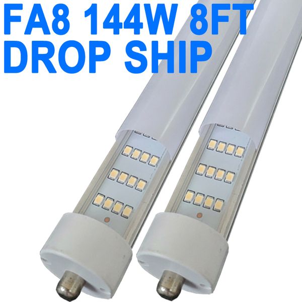 T8 T10 T12 LED-Röhrenleuchten, Dual-End-Stromversorgung, Vorschaltgerät entfernen, Typ B-Glühbirnen, 8 Fuß FA8, 144 W 6500 K superheller LED-Ersatz für Leuchtstoffröhren, milchige Abdeckung crestech