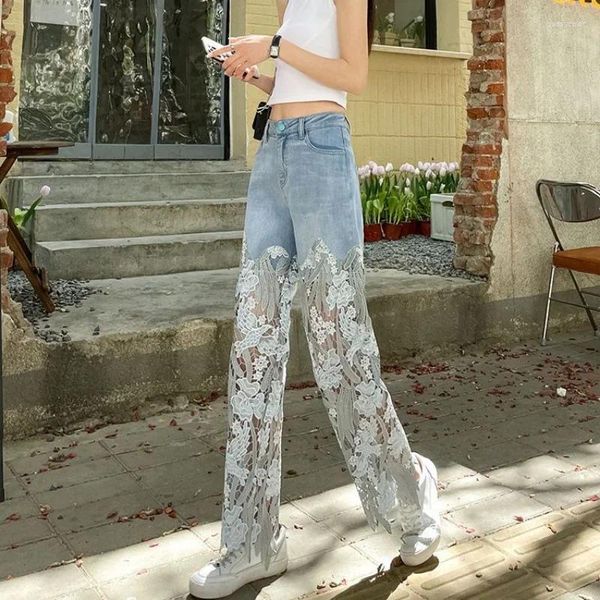 Jeans da donna Pantaloni a vita alta blu S per le donne Pantaloni estivi da donna con giuntura a gamba dritta 2024 Qualità Grunge Y2k Buono lucido A anni '90