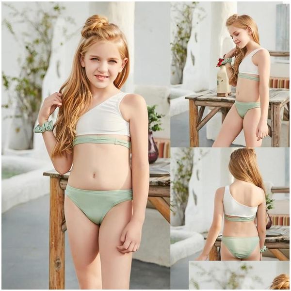 One-peças verão bebê menina bikini set swimsuit meninas férias bonito sólido duas peças maiô swimwearg gota entrega criança dhwfu