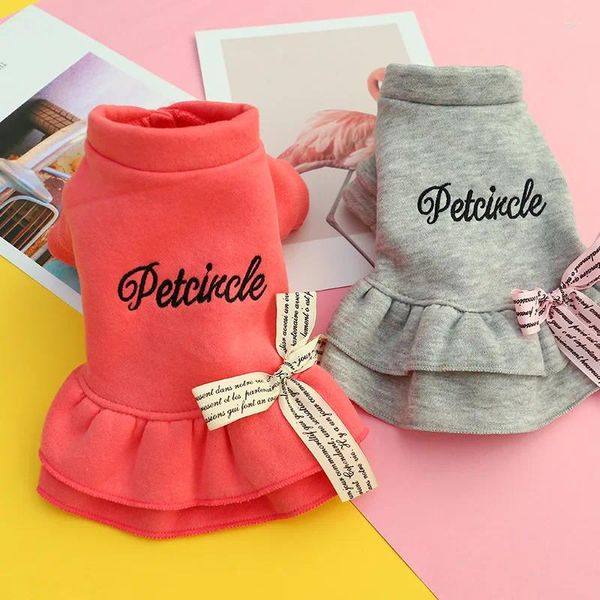 Abbigliamento per cani Vestito Cucciolo Pomerania Teddy Pet Cat Autunno Velluto e spessa gonna con fiocco principessa Abiti invernali per cani