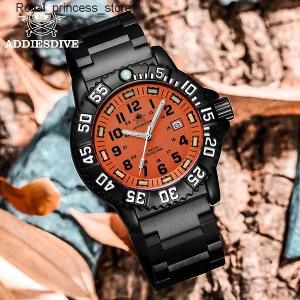 Altri orologi Addies Dive Men Fashion Casual Calendario Display 50 m Tubo impermeabile Luminoso quadrante arancione Lunetta girevole al quarzo Q240301