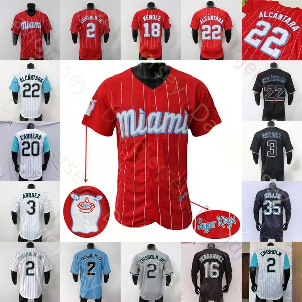 Baseball -Trikot Jazz Chisholm Jr. Luis Arraez Sandy Alcantara Josh Bell Nick Fortes Max Meyer Miguel Cabrera Dontrelle Willis Mattingly Gordon Sanchez Tim Anderson