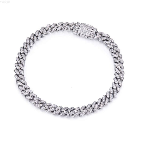 Pulseiras de prata luxuosas de 6 mm para homens com designs de prata esterlina pulseira de ligação de moissanite cubana